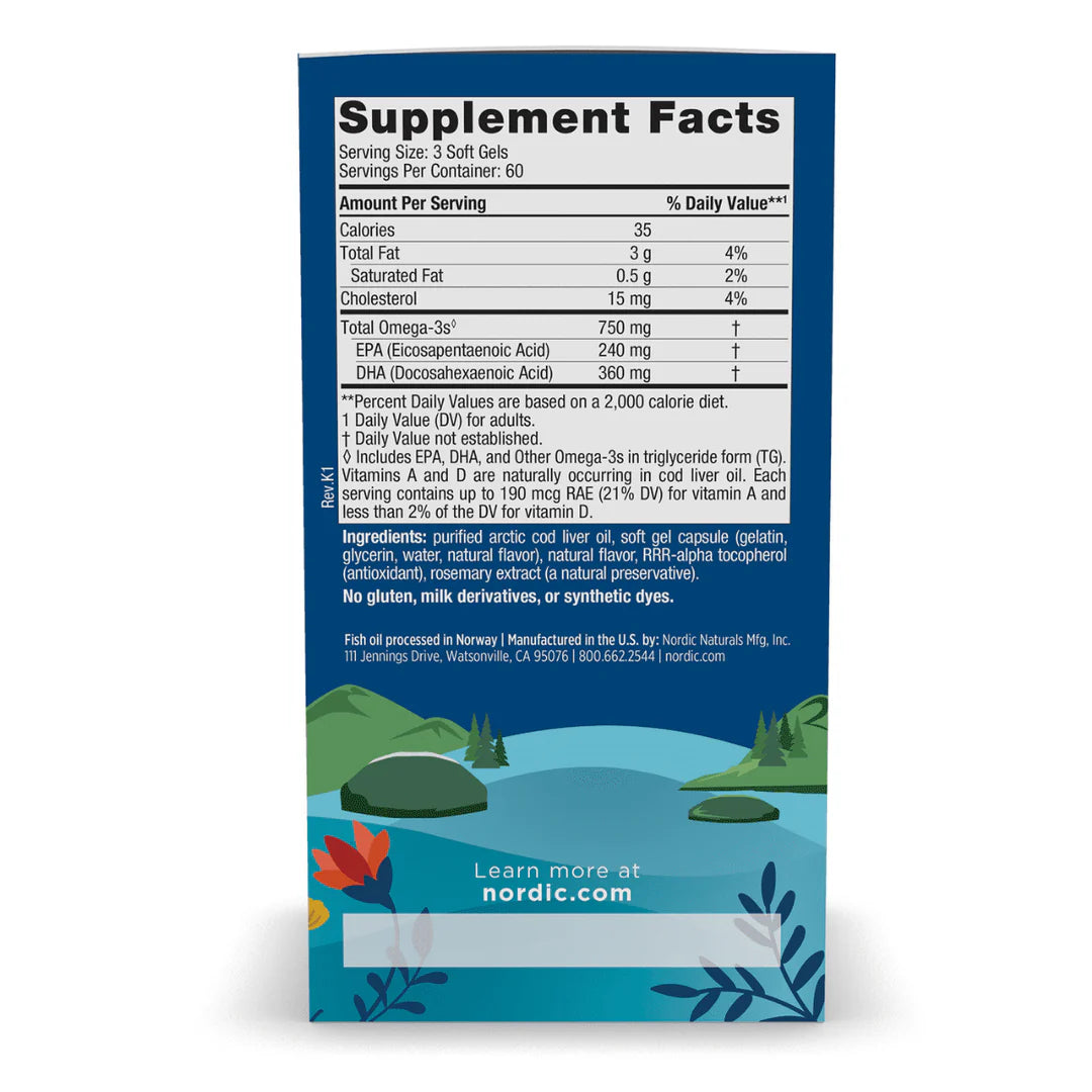 Nordic Naturals Arctic Cod Liver Oil - Lemon 180sg