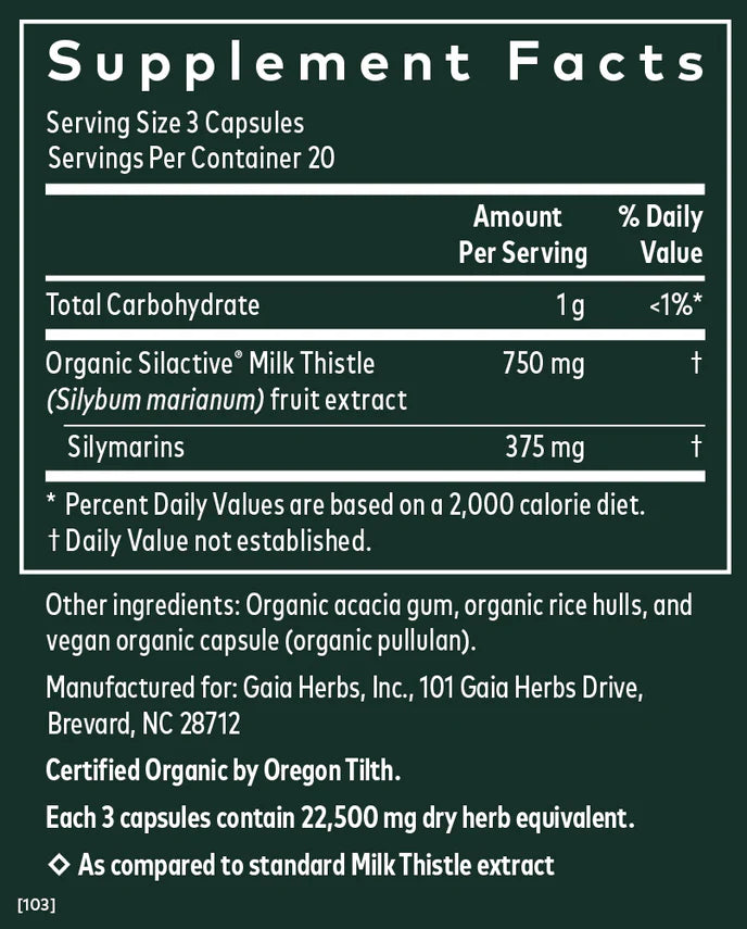Gaia Milk Thistle Liver & Cleanse Support 60Vcaps