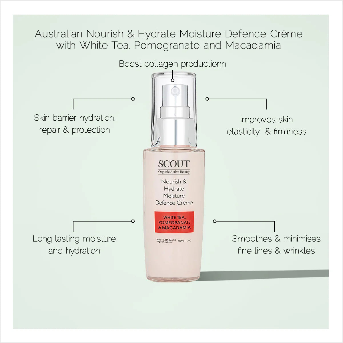 Scout Cosmetics Nourish & Hydrate Moisture Defence Crème with White Tea, Pomegranate and Macadamia