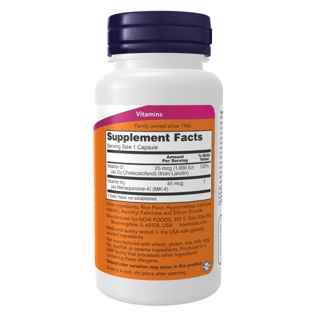 NOW Vitamin D-3 1000IU & K-2 45mcg, 120VC