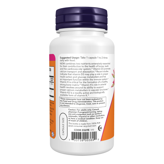 NOW Vitamin D-3 1000IU & K-2 45mcg, 120VC