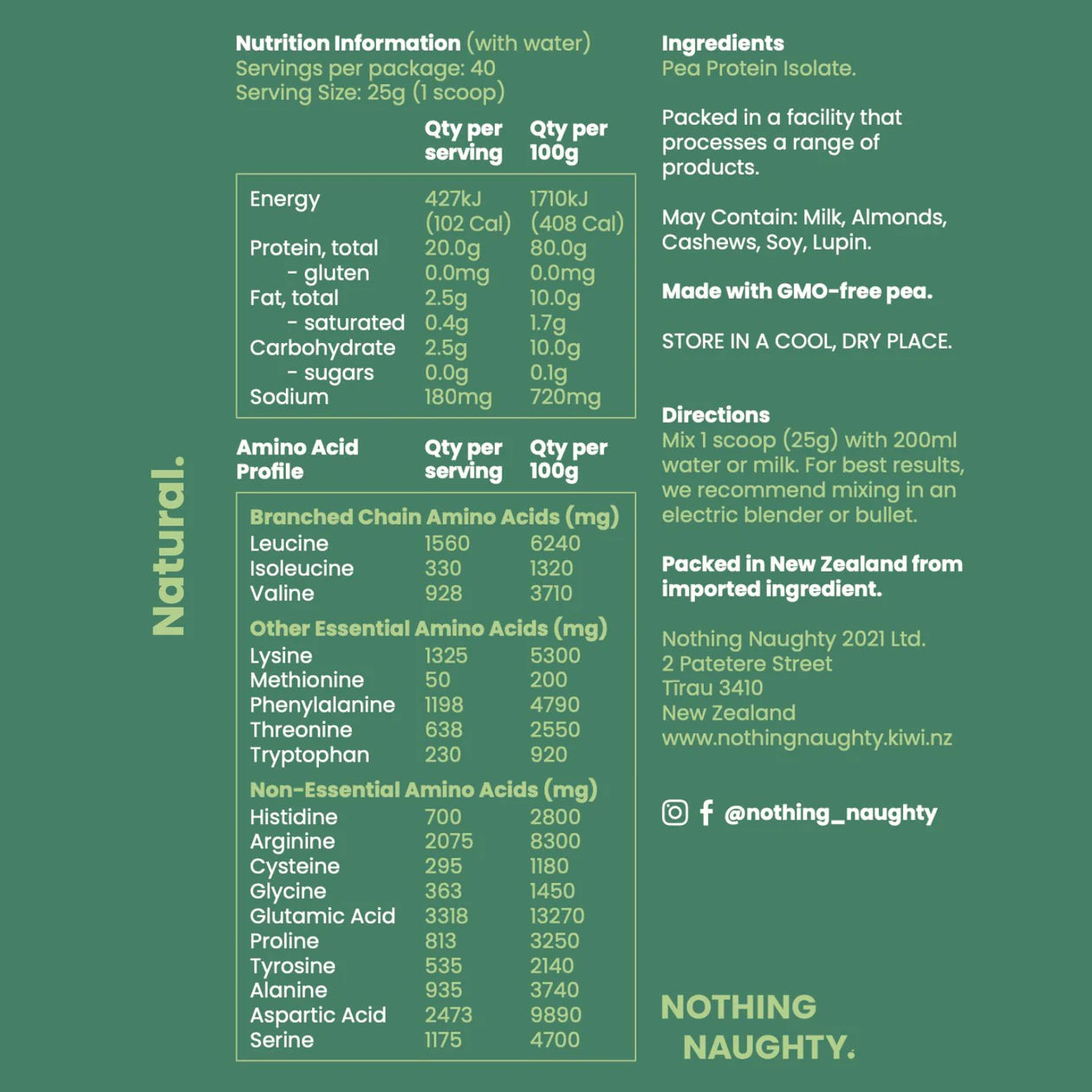 Nothing Naughty PEA PROTEIN POWDER 1kg Unflavoured