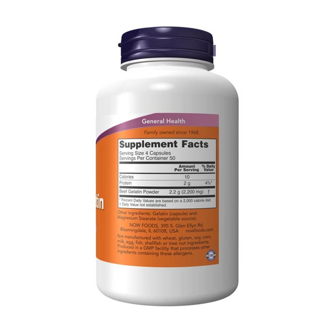 NOW Hydrolyzed Beef Gelatin, 550 mg 200Caps