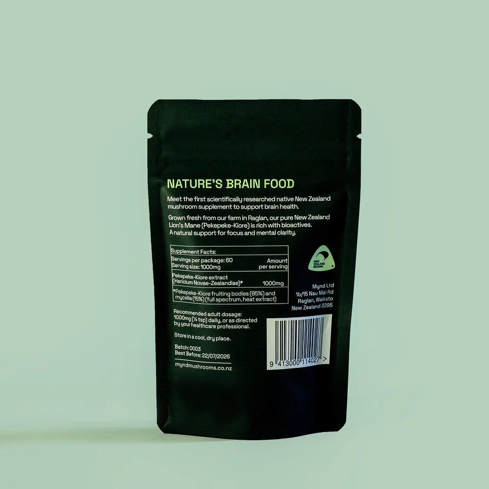 Mynd Pekepeke-Kiore, NZ Lion's Mane Extract 60gm