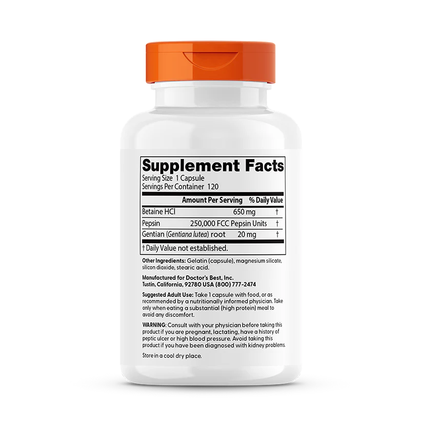 Doctor's Best Betaine HCl Pepsin & Gentian Bitters 120c