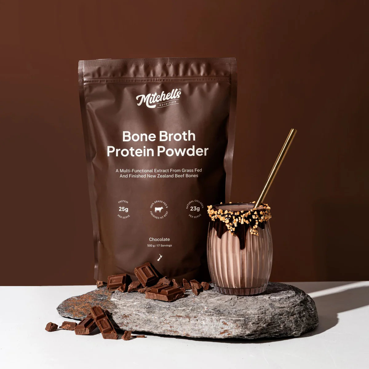 Mitchell's Bone Broth Protein-Chocolate 500gm