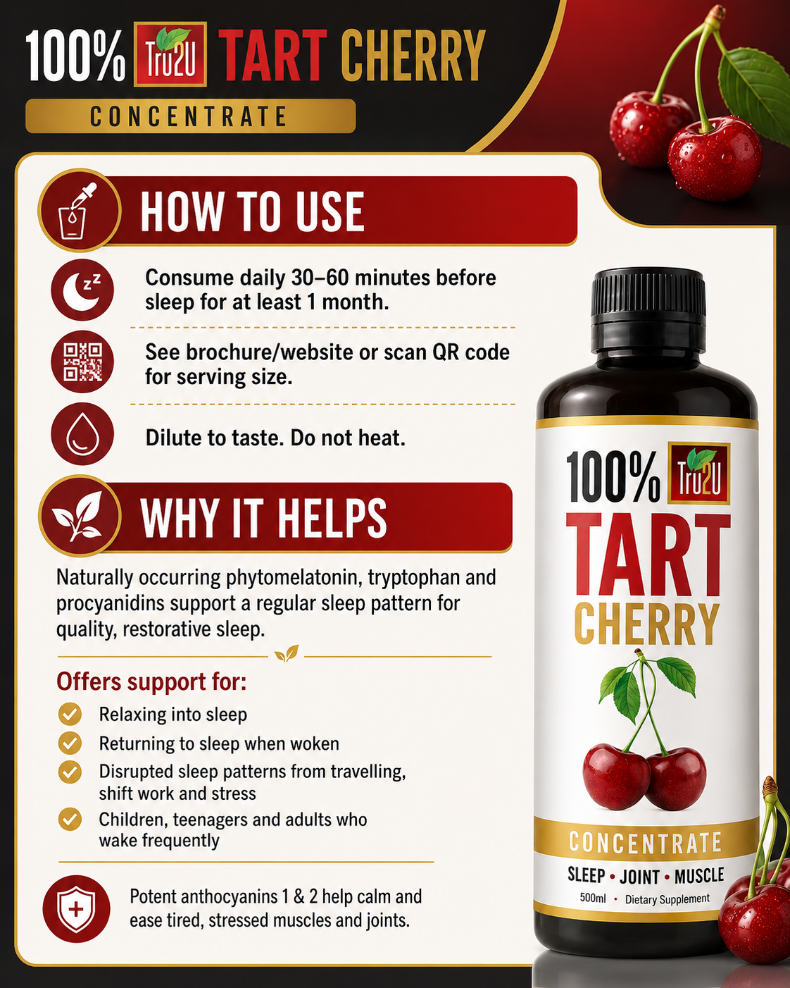 Tru2U Tart Cherry 500ml