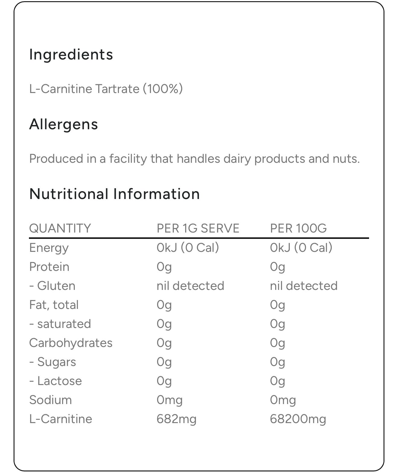 True Carnitine 100g( 100 Serves)