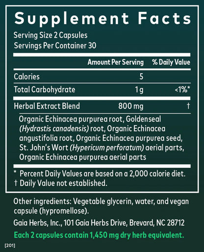 Gaia Herbs  Echinacea Goldenseal 60 Vegan  phytocaps