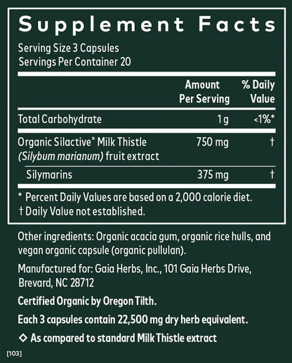 Gaia  Milk Thistle Liver & Cleanse Support  60Vcaps