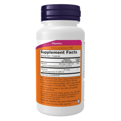 NOW Vitamin D-3 1000IU & K-2 45mcg, 120VC