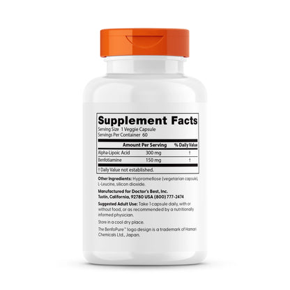 Doctor's Best Benfotiamine 150 + Alpha-Lipoic Acid 300mg 60 Veggie Caps