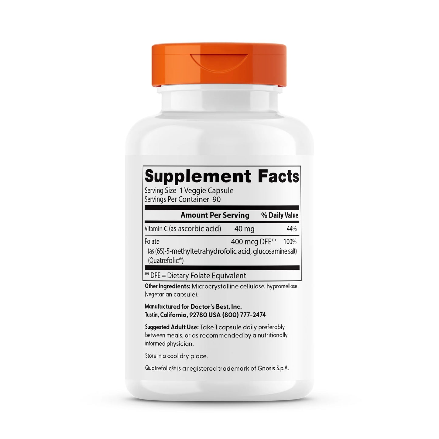 Doctor's Best Fully Active Folate with Quatrefolic (400mcg) 90 Veggie Caps