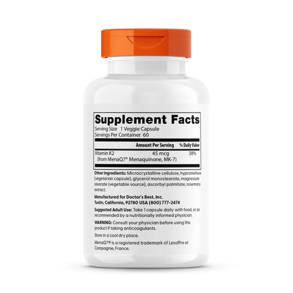 Doctor's Best Natural Vitamin K2 MK-7 with MenaQ7 (45mcg) 60vc