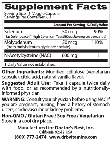 Doctor's Best NAC Detox Regulators 600mg 60caps